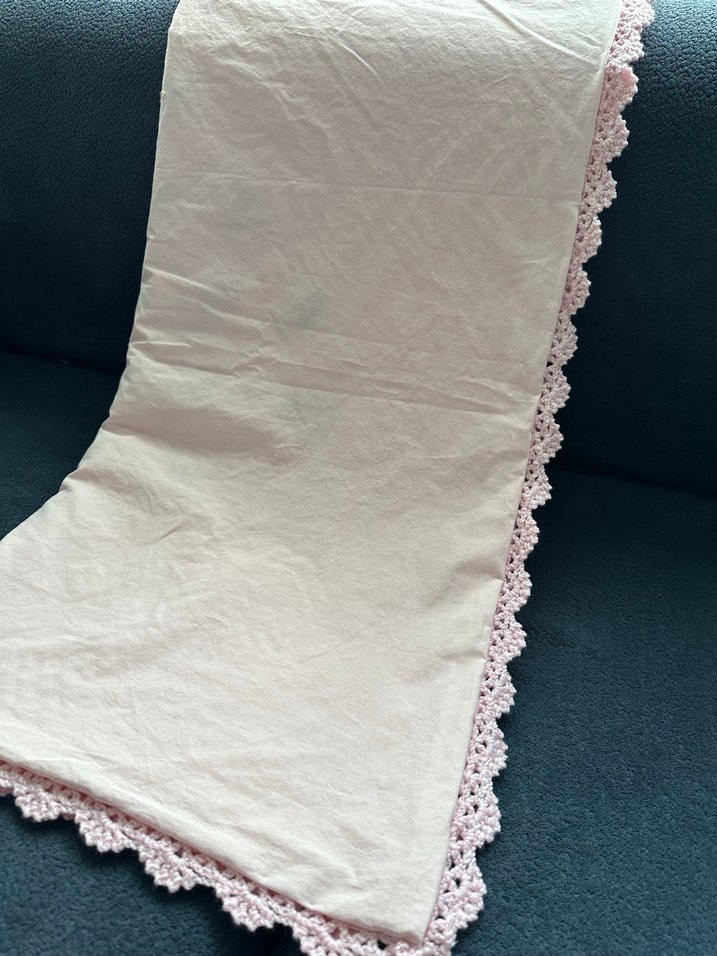 Nakışlı Örgü Pembe Bebek Battaniyesi - Görsel 5