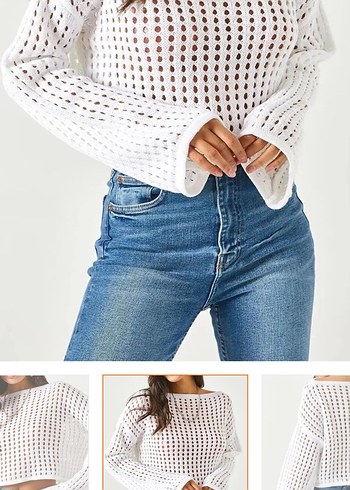 Trendyol & Milla Uzun Kollu Beyaz Örgü Crop