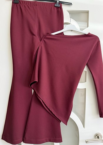 Bordo Ekose Mini Kadın Ceket pantolon üst takım bordo3 lü takım - Görsel 6