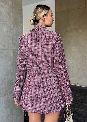 Bordo Ekose Mini Kadın Ceket pantolon üst takım bordo3 lü takım - Görsel 2