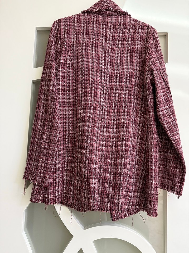 Bordo Ekose Mini Kadın Ceket pantolon üst takım bordo3 lü takım - Görsel 3