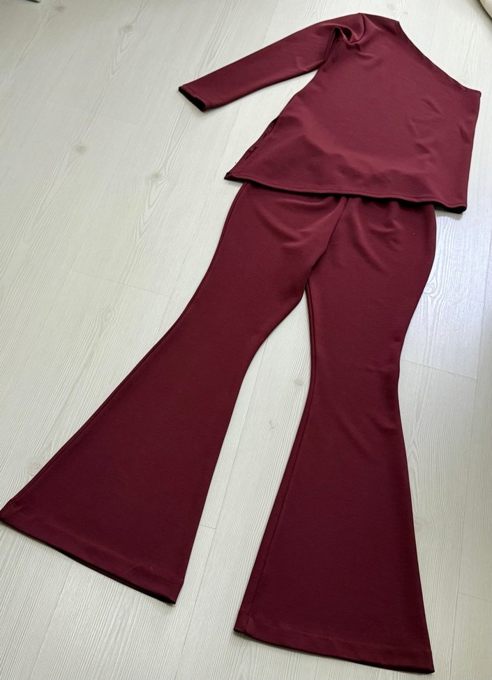 Bordo Ekose Mini Kadın Ceket pantolon üst takım bordo3 lü takım - Görsel 5