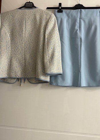 Kadın Mavi Etek ve Desenli Ceket Takım abiye etek ceket - Görsel 3