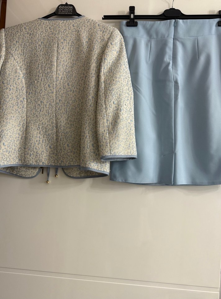 Kadın Mavi Etek ve Desenli Ceket Takım abiye etek ceket - Görsel 3