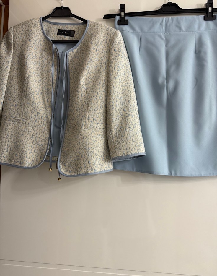 Kadın Mavi Etek ve Desenli Ceket Takım abiye etek ceket - Görsel 2