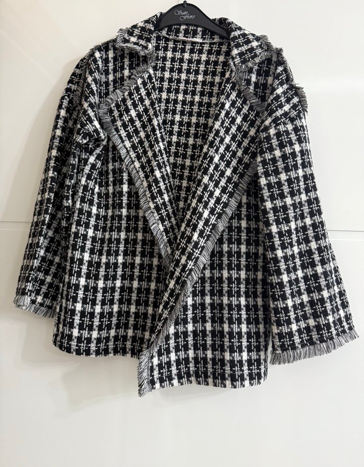 Gri Ekoseli Kısa Kadın Ceket - Görsel 2