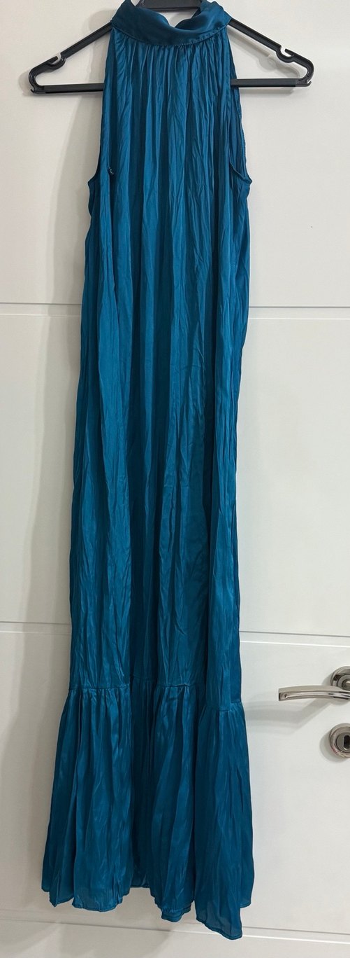 Zara halter yaka mavi elbise saten S beden - Görsel 5
