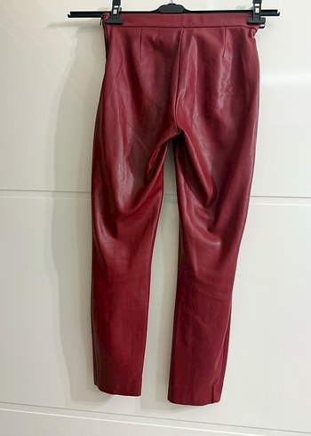 Zara Bordo Deri Kadın Midi Pantolon xs - Görsel 2