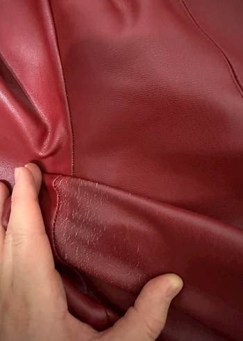 Zara Bordo Deri Kadın Midi Pantolon xs - Görsel 4