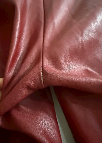 Zara Bordo Deri Kadın Midi Pantolon xs - Görsel 3