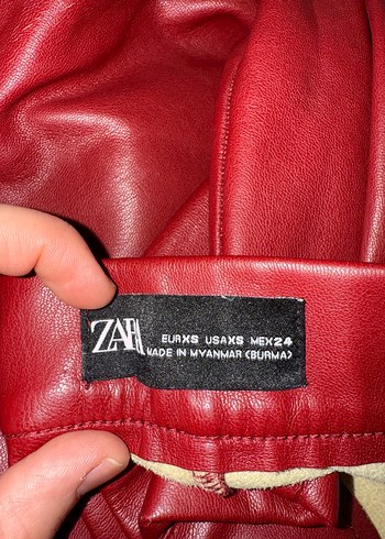 Zara Bordo Deri Kadın Midi Pantolon xs - Görsel 5