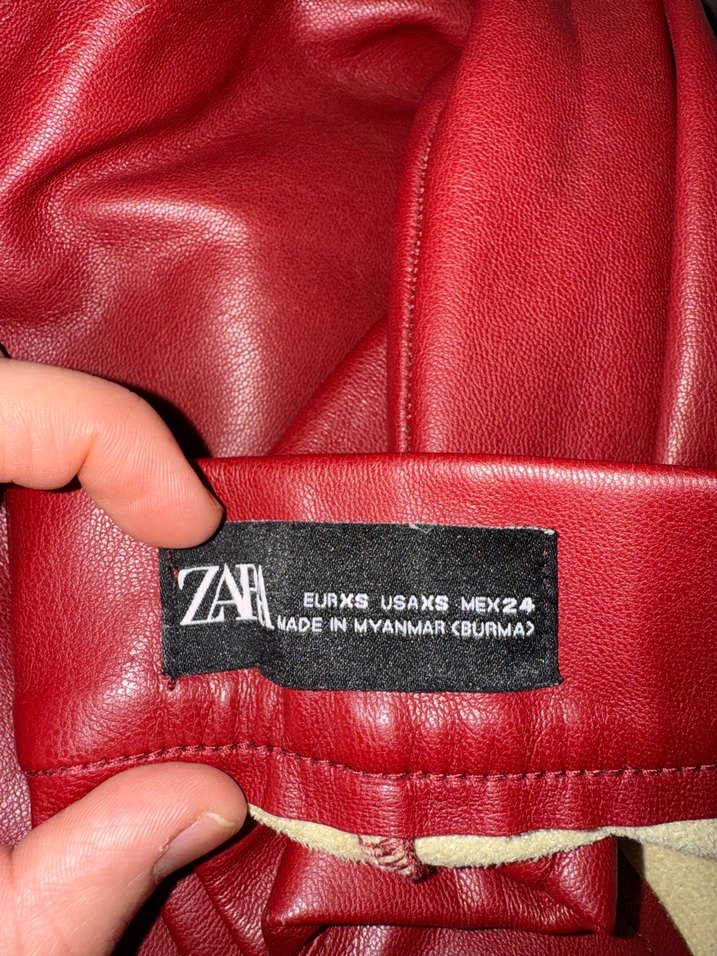 Zara Bordo Deri Kadın Midi Pantolon xs - Görsel 5