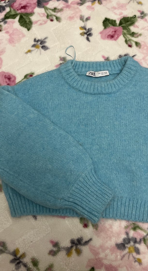 Mavi Örgü Kadın Triko Kazak - Görsel 3