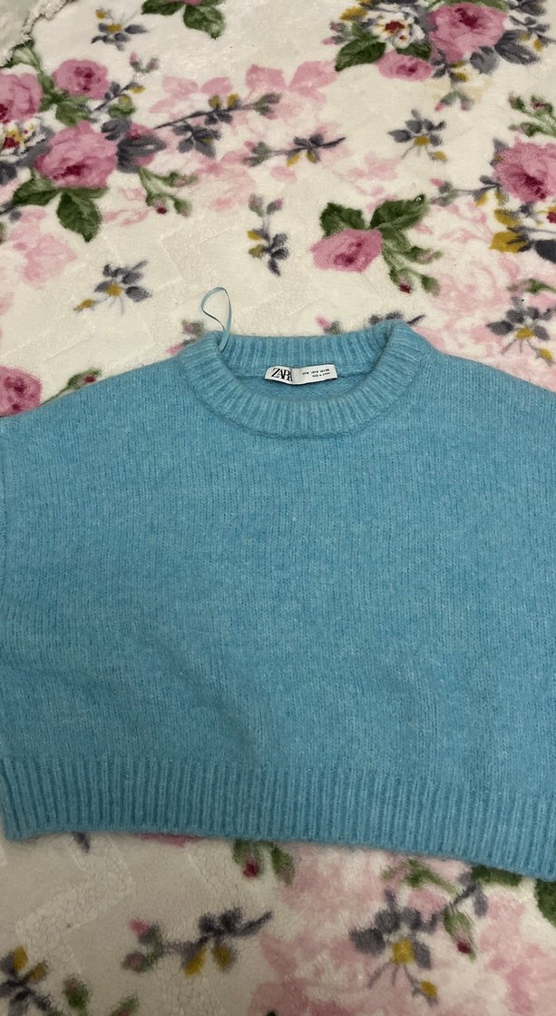 Mavi Örgü Kadın Triko Kazak - Görsel 2