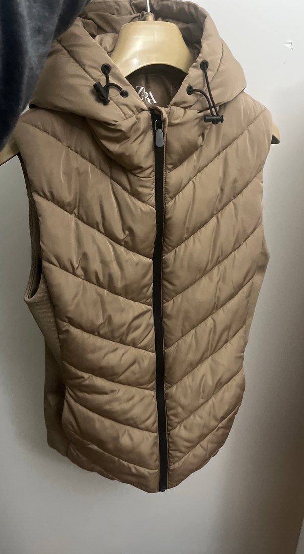 Bej Kapüşonlu Kemerli Kadın Yelek - Görsel 5