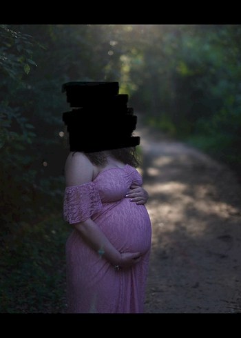 Pembe Dantel Uzun Hamile Abiye Elbise - Görsel 3