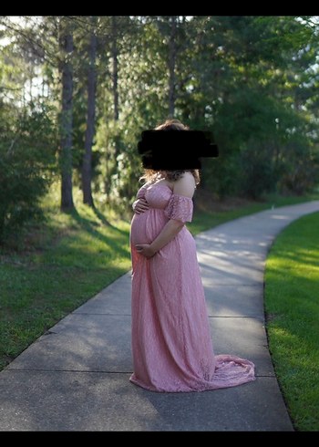 Pembe Dantel Uzun Hamile Abiye Elbise - Görsel 2