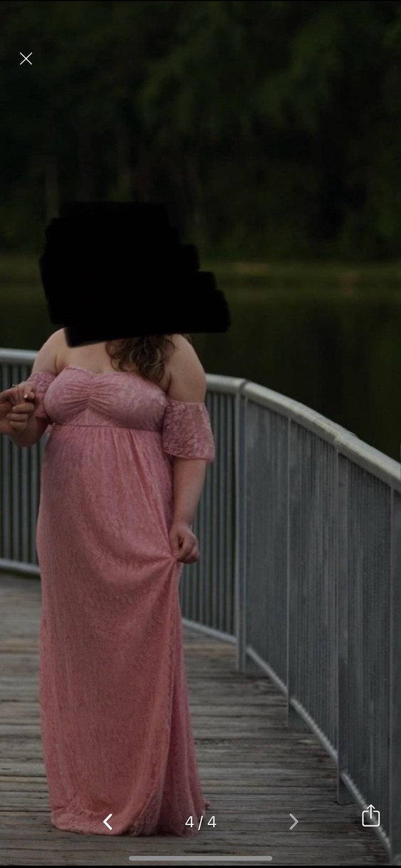 Pembe Dantel Uzun Hamile Abiye Elbise - Görsel 4