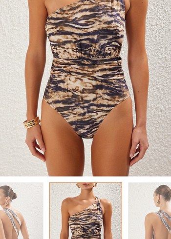 Zebra Desenli Drapeli Mini Kadın Mayo - Görsel 4