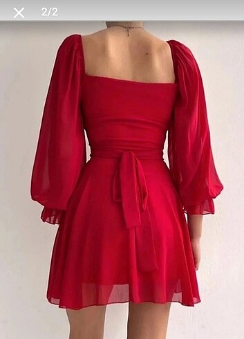 s Beden Kırmızı bel detaylı şifon elbise