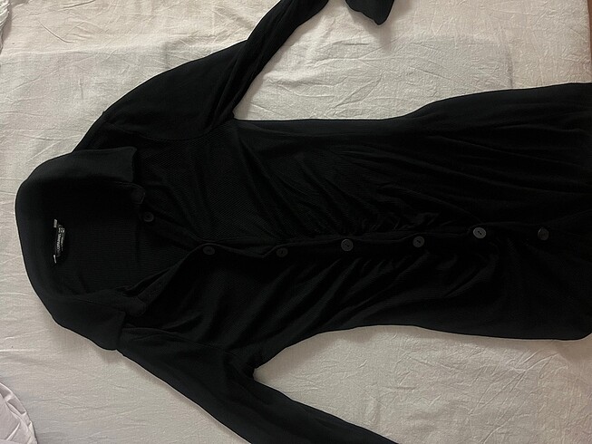 s Beden Stradivarius siyah büzgülü polo yaka kendall elbise