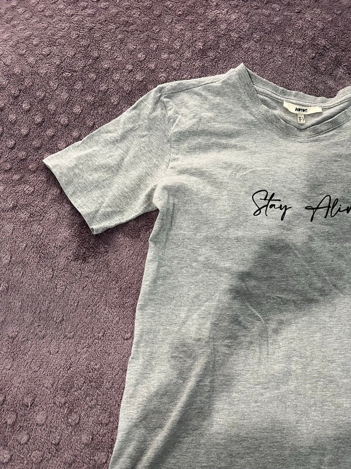 Gri Kısa Kollu Baskılı Kadın Tişört - Görsel 3