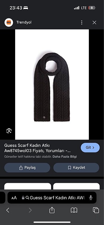 Guess marka siyah atkı