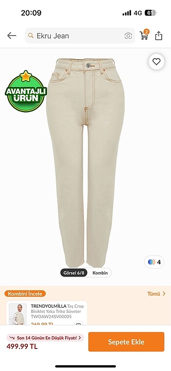 36 Beden Trendyolmilla ekru jean