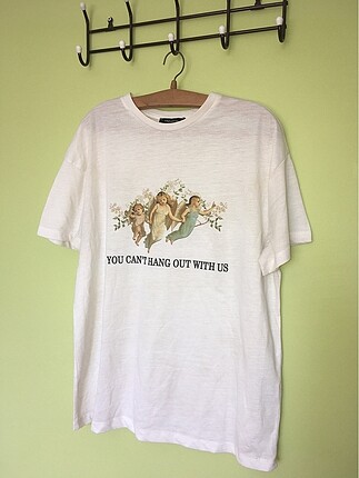 Beyaz Baskılı Boyfriend Örme Tshirt