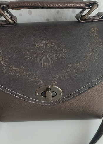 Vintage Desenli Kahverengi Deri Kadın Çanta - Görsel 2
