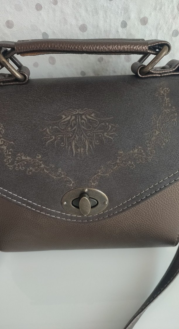 Vintage Desenli Kahverengi Deri Kadın Çanta - Görsel 2