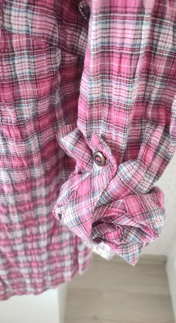 Düğmeli Pembe Gömlek, Uzun Kollu, Salaş Kesim - Görsel 3