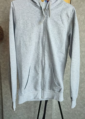 Kadın Gri Kapüşonlu Fermuarlı Sweatshirt