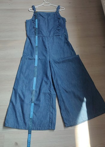 s Beden mavi Renk Kadın Mavi Denim Uzun Tulum Fırfırlı