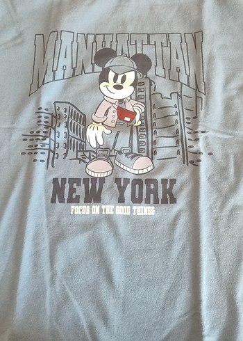 13-14 Yaş Beden gri Renk Mavi Mickey Mouse Baskılı Tişört