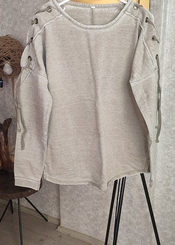 Açık Haki Omuzları Bağcıklı Kadın Sweatshirt