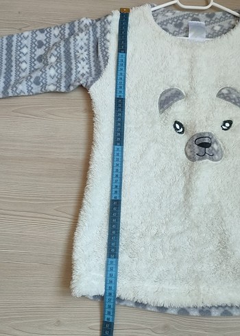 s Beden gri Renk Kadın Gri Desenli Peluş Pijama Takımı