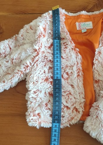 Kız Çocuk Beyaz Turuncu Tüylü Bolero - Görsel 4