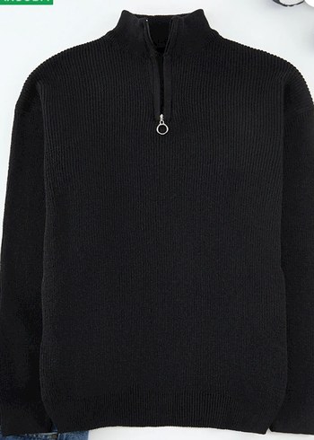 Yarım Fermuarlı Siyah Erkek Triko Sweatshirt - Görsel 2