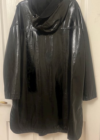 Uzun Siyah Deri Goth Yağmurluk - Görsel 2