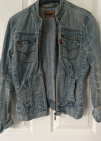 Levis Kadin Gri Mavi Fermuarli Denim Ceket