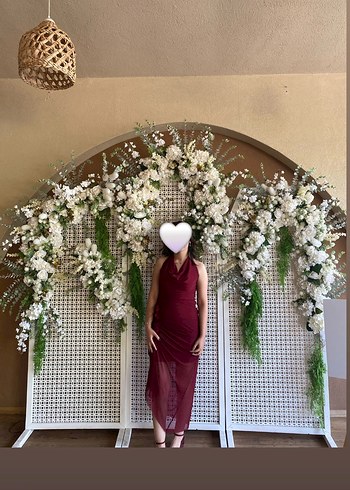 Bordo Drapeli Elbise - Görsel 3