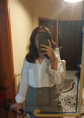 Haki Keten Şort Etek - Görsel 3