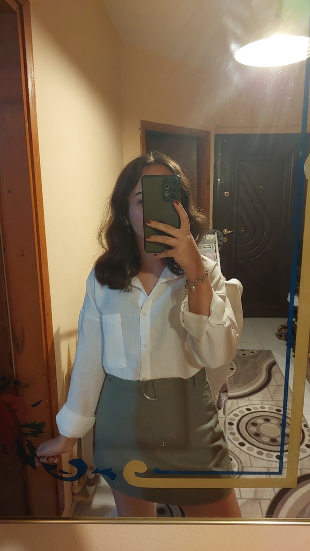 Haki Keten Şort Etek - Görsel 3