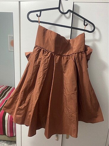xs Beden kahverengi Renk Zara fiyonk detaylı elbise