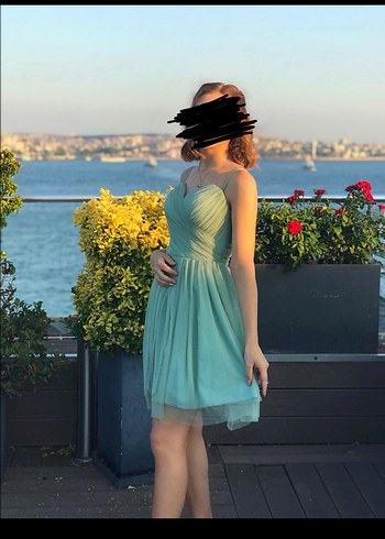 xs Beden turkuaz Renk Turkuaz mini Abiye Elbise
