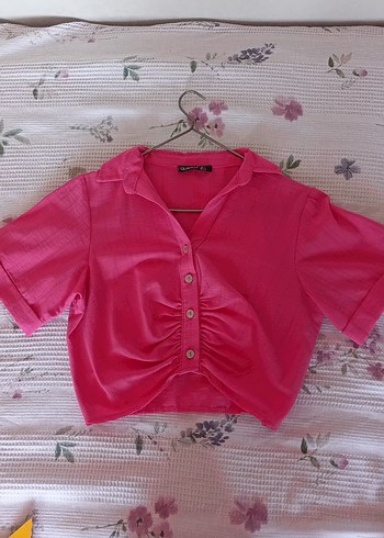 26 Beden Düğmeli Pembe Kısa Kollu Gömlek