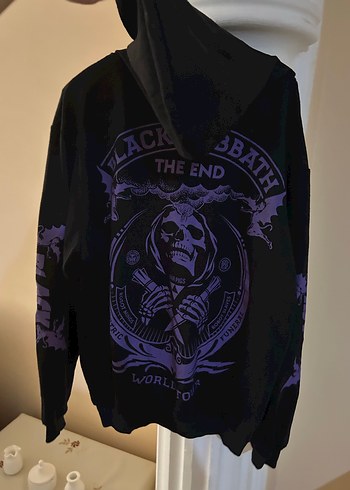 Diğer Mor Baskılı Kapüşonlu Fermuarlı Sweatshirt