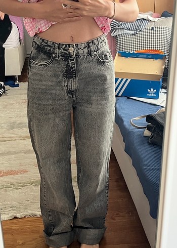 Zara Gri Bol Kesim Kot Pantolon