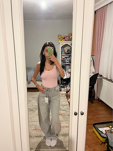 xs Beden gri Renk bershka balon jean
